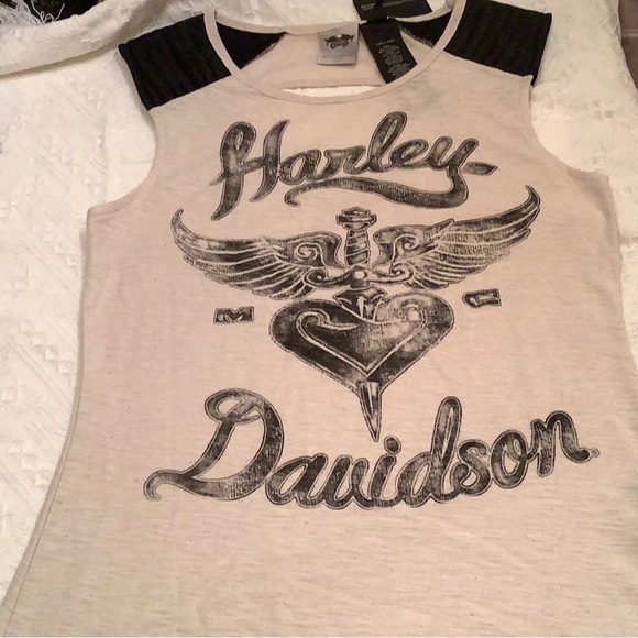 NWT Harley Davidson sleeveless shirt top medium Tan and Black - Picture 1 of 9